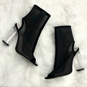 Boohoo Julia Black Mesh Clear Heel Shoe Booties